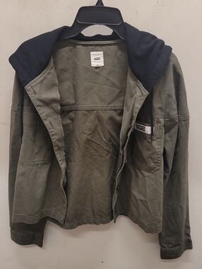 VANS Women's Olive Army Green Cropped Jacket with Black Hood Size M